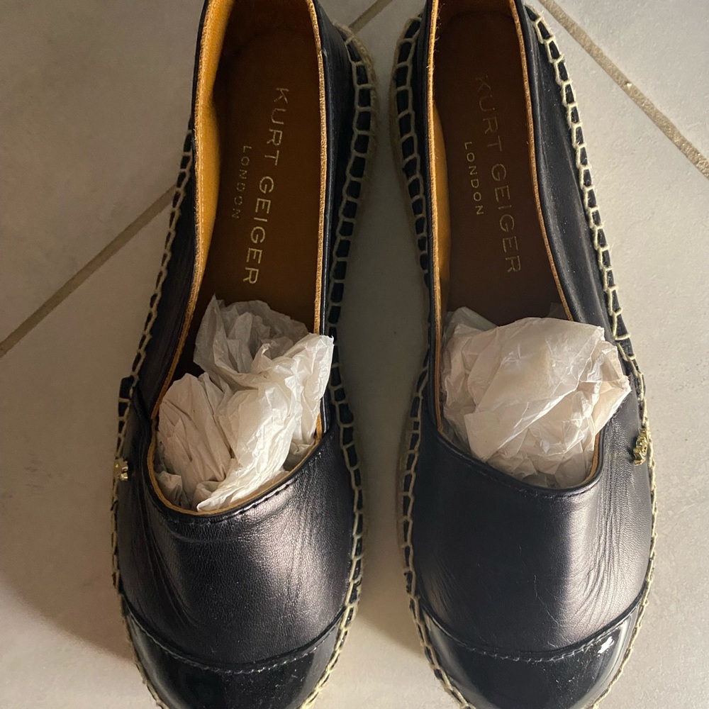 New Kurt Geiger Morella Black Leather Platform Espadrille Flats  38M - Picture 15 of 15